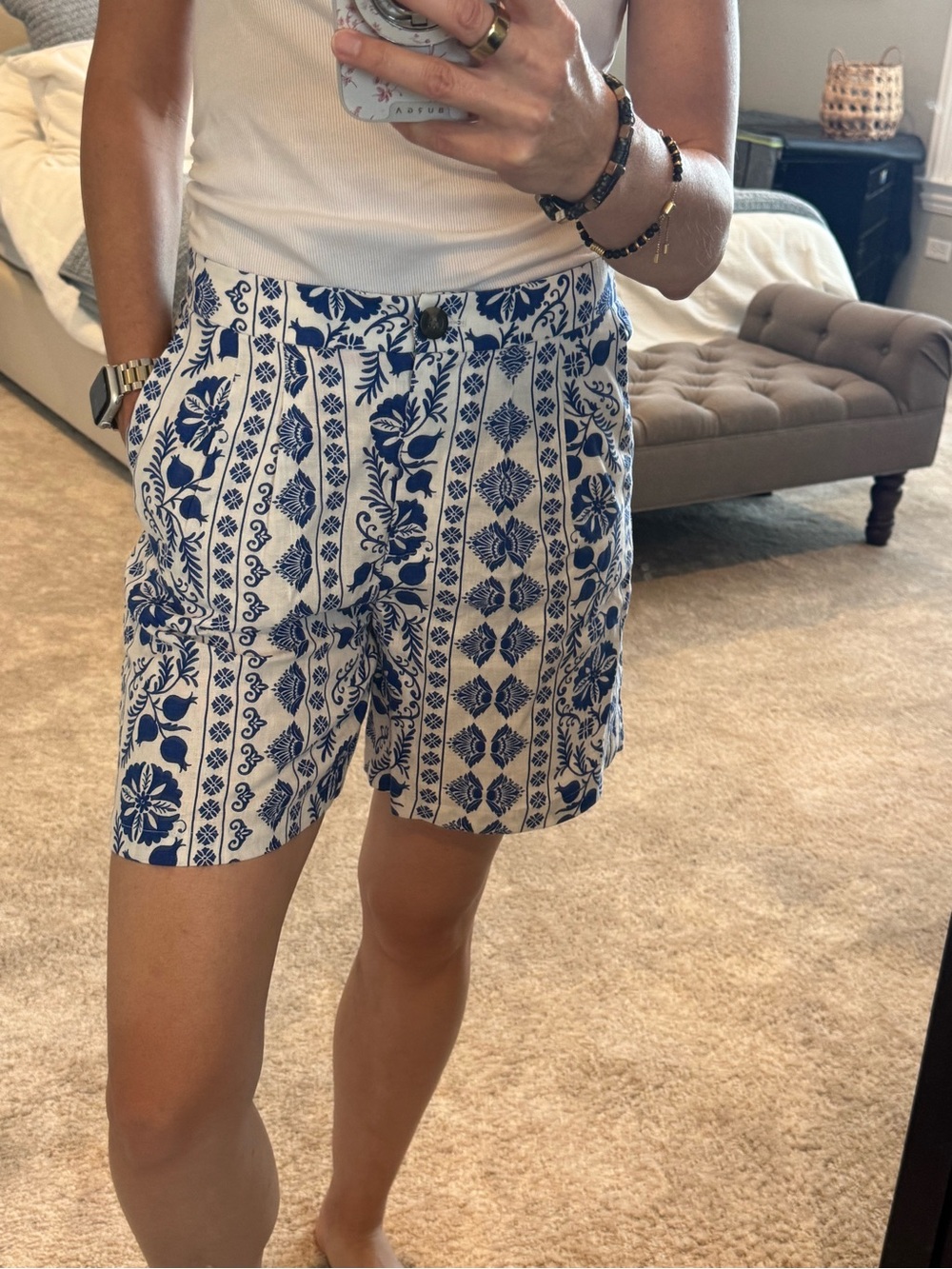 Boden Blue & White Printed Bermuda Shorts